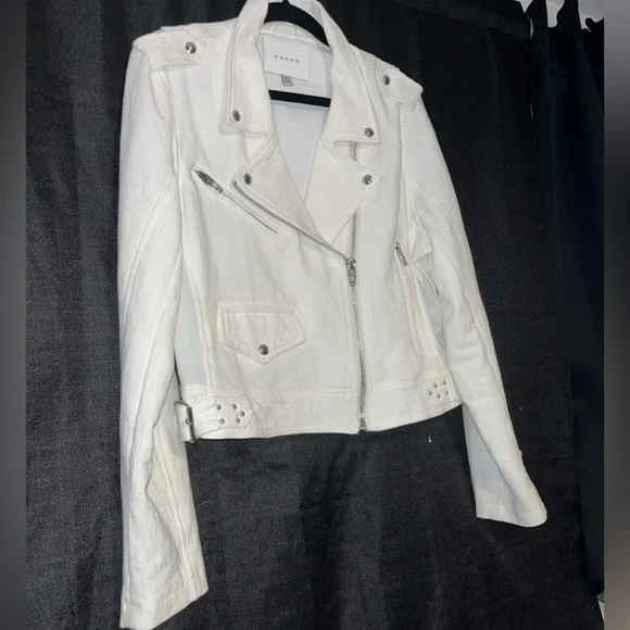 Blank NYC white crepe cotton Moto Jacket XL - Picture 7 of 8